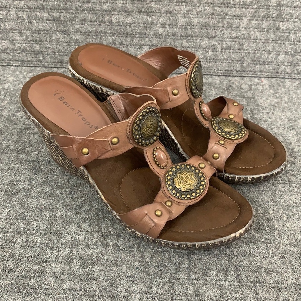 BareTraps Women’s Brown Wedge Sandals with Decorative Medallions